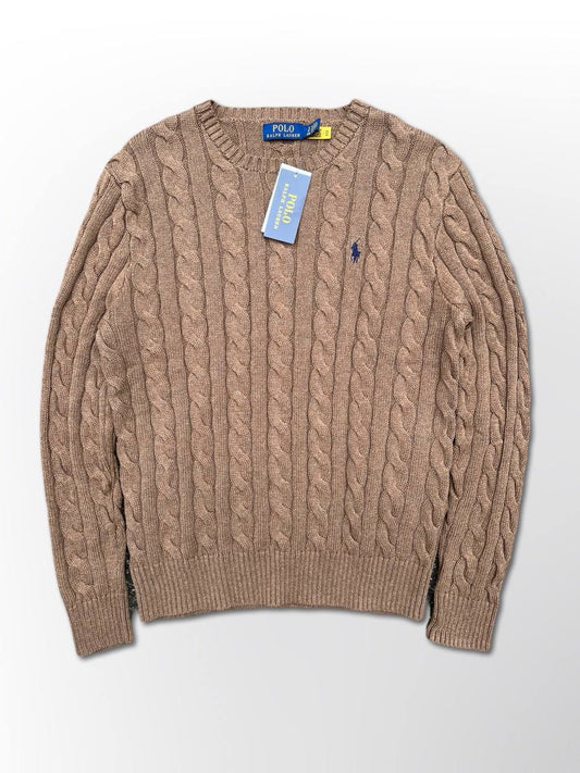Polo Ralph Lauren Cable Net Sweater i Beige Brun herre Ny