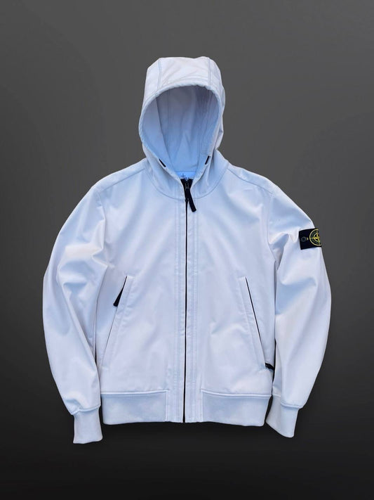 Stone Island Soft Shell R i Hvid Large Jakke Brugt