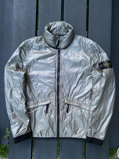 Stone Island jakke i beige /silver nylon metal Pertex Quantum jacket i L large