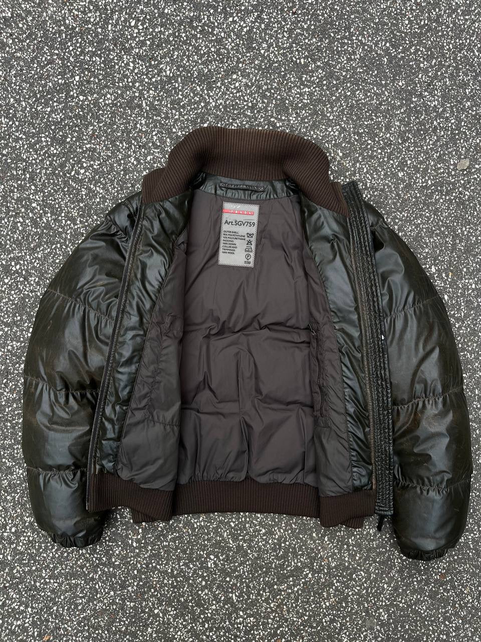 Prada Puffer Dunjakke Black Label Vintage Jacket Brun Str.50 M-L