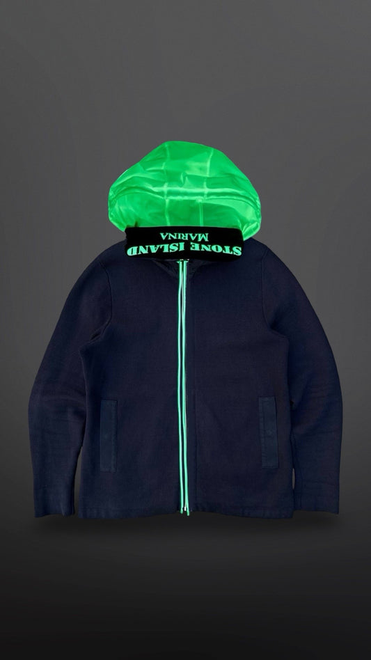 Stone Island Marina Night Glow Jacket Jakke Selvlysende Lumina XL i Navy Mørkeblå Brugt Used