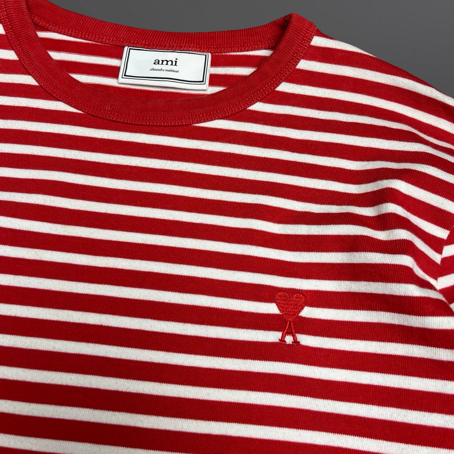 AMI Longsleeve T-shirt – Rød/Hvid Stribet – Str. M