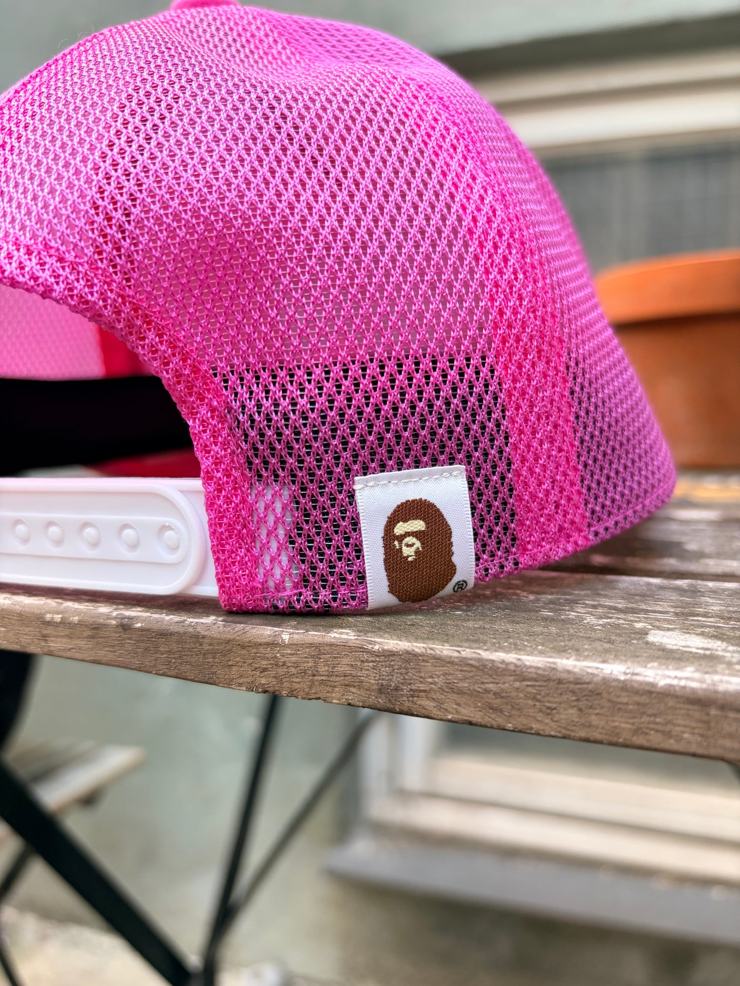 Stüssy x BAPE Pink Camo Trucker Cap