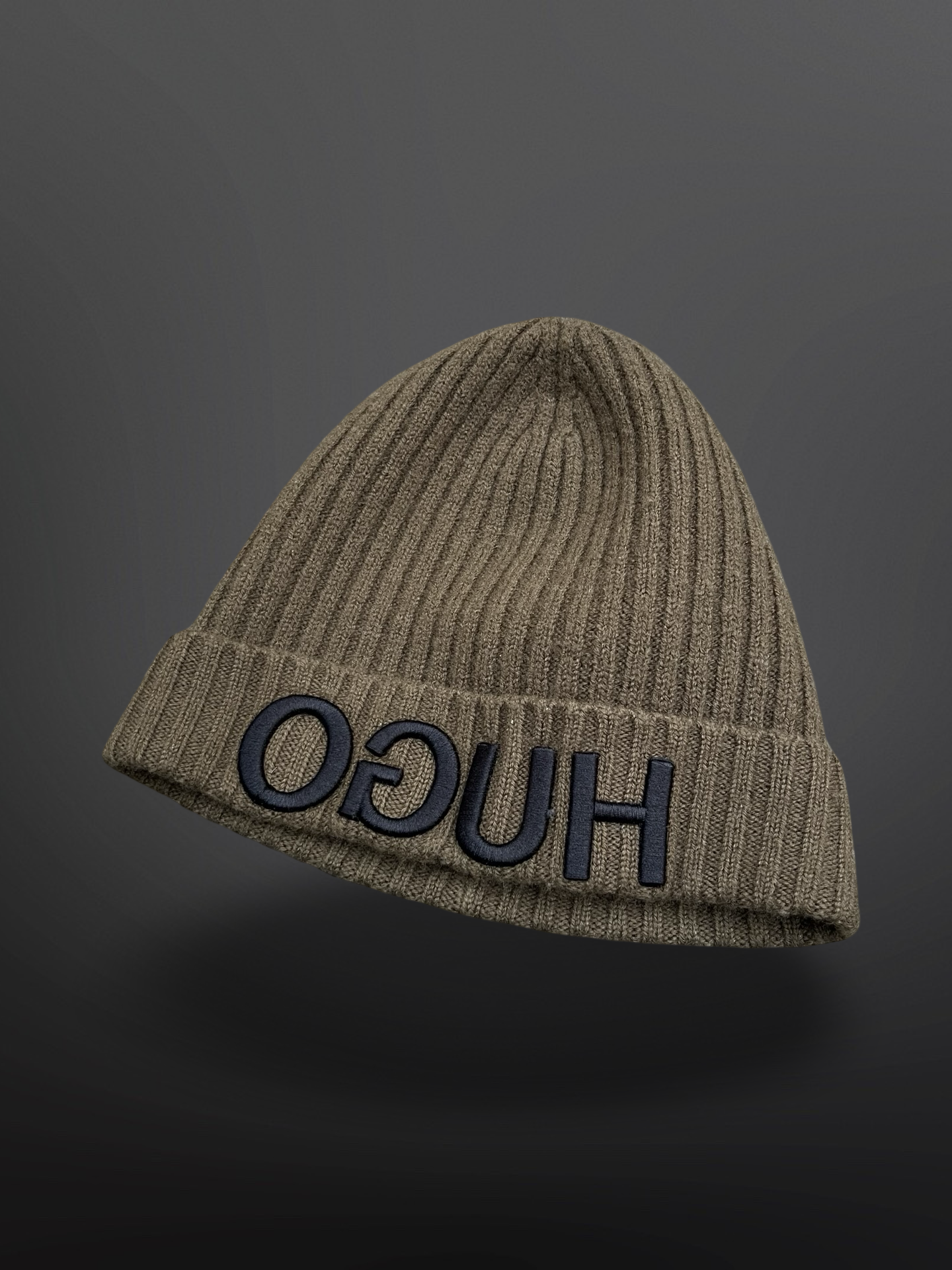 HUGO Rib Knit Beanie – Olive Green
