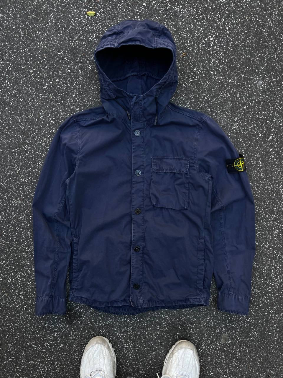 Stone Island Jakke Sommerjakke Med Hætte Navy Mørkeblå S Small Brugt Used