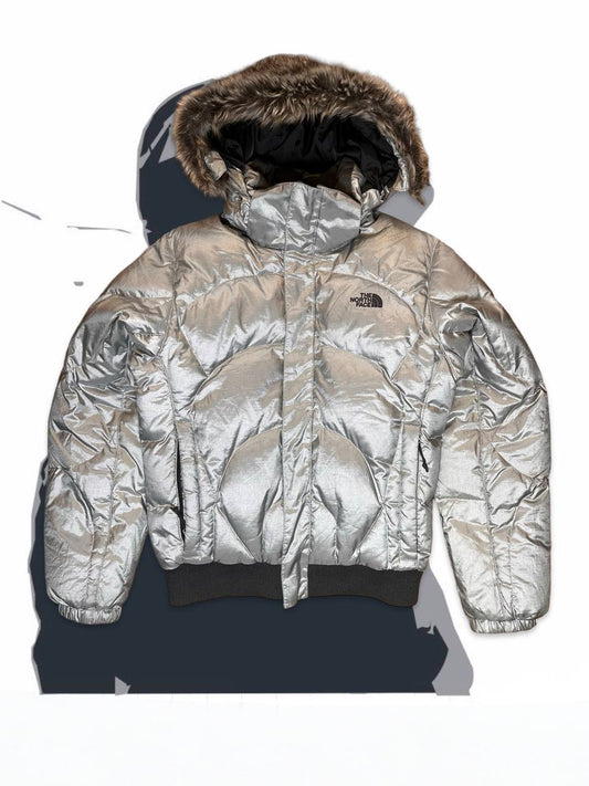 Brugt Used The North Face Dunjakke Vintage Puffer I Silver Sølv farve i M medium Dame i god stand