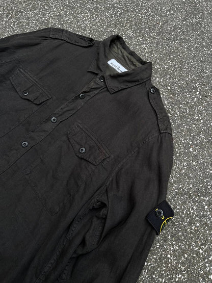 Stone Island Linen Skjorte Shirt Sommerskjorte i Grå Grey L Large 62151F601