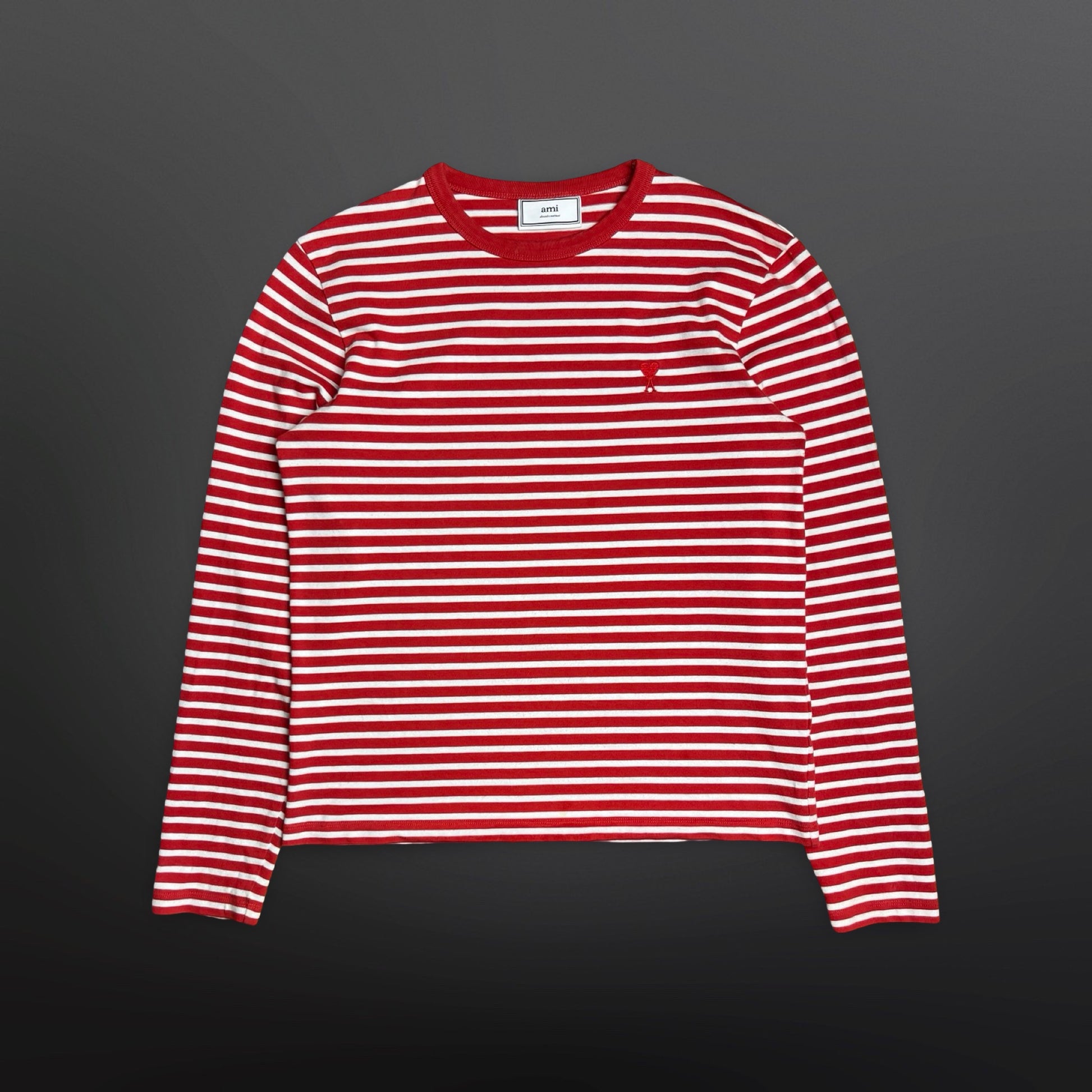 AMI Longsleeve T-shirt – Rød/Hvid Stribet – Str. M