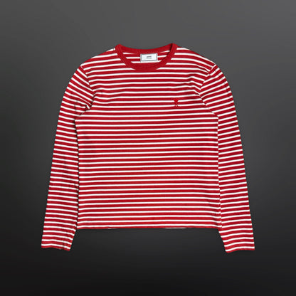 AMI Longsleeve T-shirt – Rød/Hvid Stribet – Str. M
