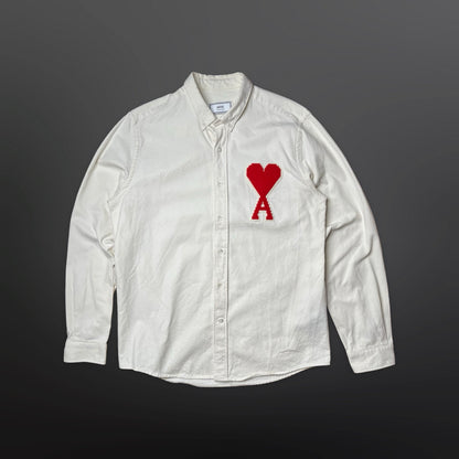 AMI Paris Skjorte med Heart Logo – Off-White – Str. Large 42