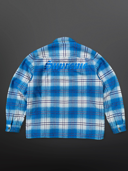 Supreme Sherpa Lined Flannel Jacket Blue Plaid L Large