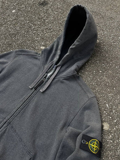 Stone Island Zip Up Hættetrøje Hoodie Med Lynlås Grå Grey L Large Brugt Used