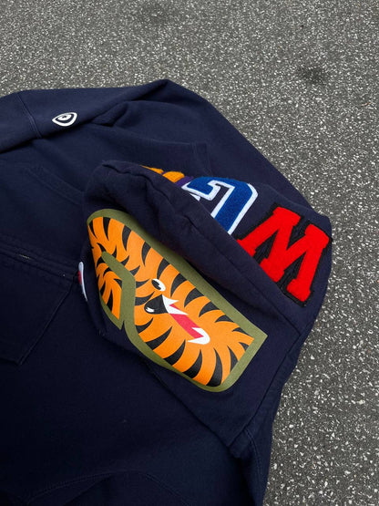 A Bathing Ape Bape Zip Up ABC Camo Shark Wide Full Zip Double Hoodie Navy Mørkeblå S Small