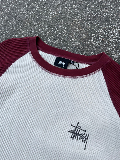 Stussy Sweatshirt Basic Thermal 2 Tone – Off White Burgundy – Str. XL – Helt Ny med Tags
