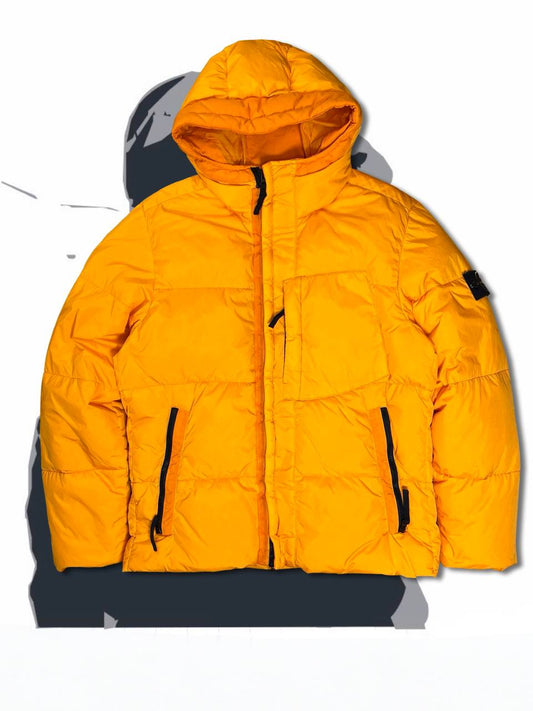 Brugt Used Stone Island Dunjakke Garment Dyed Crinkle Reps Ny Down i Orange farve i L large i god stand