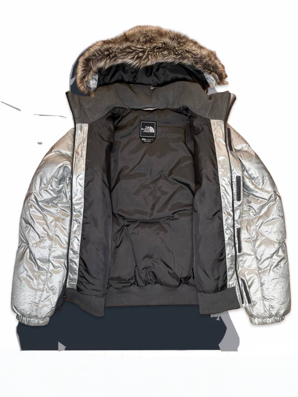 Brugt Used The North Face Dunjakke Vintage Puffer I Silver Sølv farve i M medium Dame i god stand