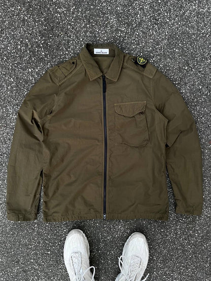 Stone Island Overshirt Skjorte Sommerjakke L Large Khaki Grøn Brugt Used
