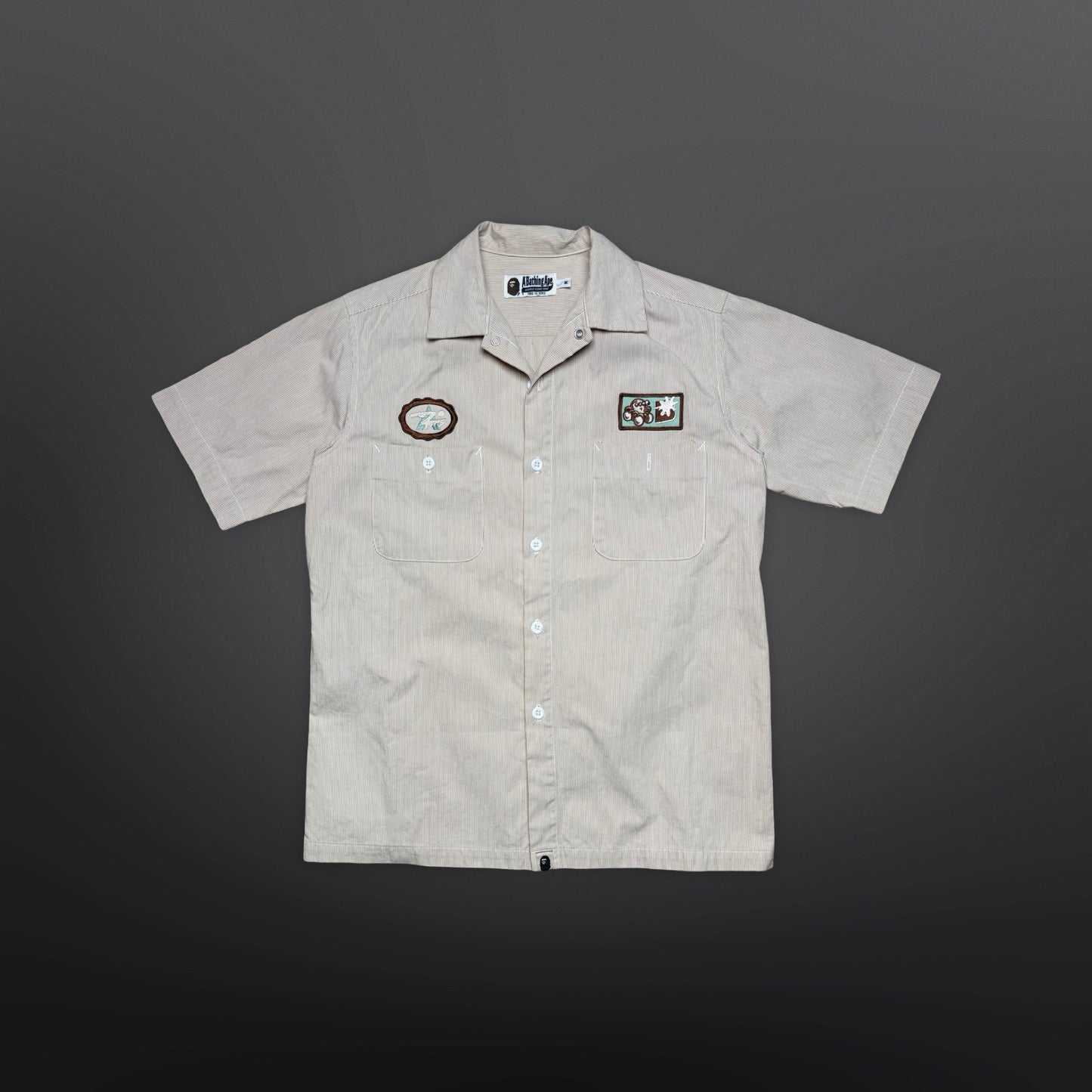 BAPE Skjorte – Beige Stribet Sommer Skjorte (M)