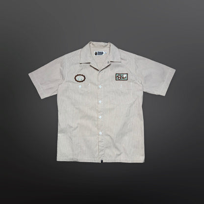 BAPE Skjorte – Beige Stribet Sommer Skjorte (M)