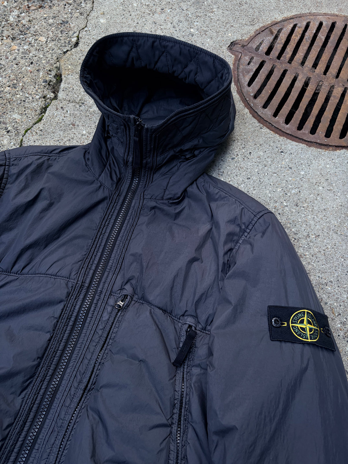 Stone Island Crinkle Reps Hooded Jacket Charcoal Grey – Large