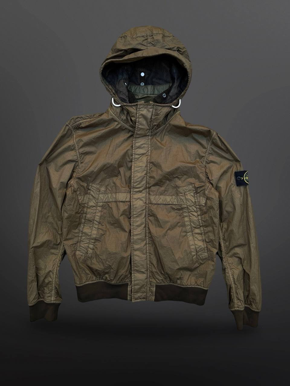 Stone Island Regnjakke Membrana TC Large Khaki farve Brugt