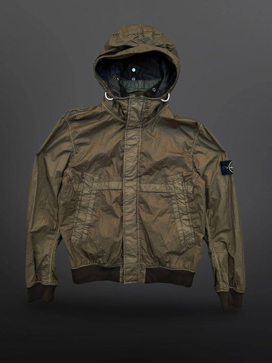 Stone Island Regnjakke Membrana TC Large Khaki farve Brugt