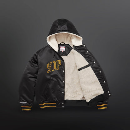 Supreme x Mitchell & Ness – Lined Hooded Satin Varsity Jacket Large Sort