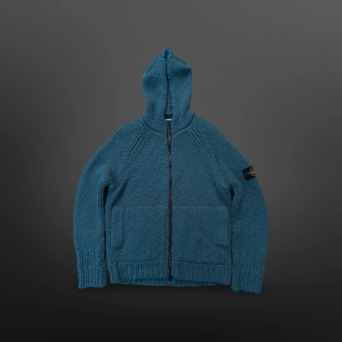 Stone Island 544D4 Hooded Wool Knit Cardigan – Dark Teal Green – Large