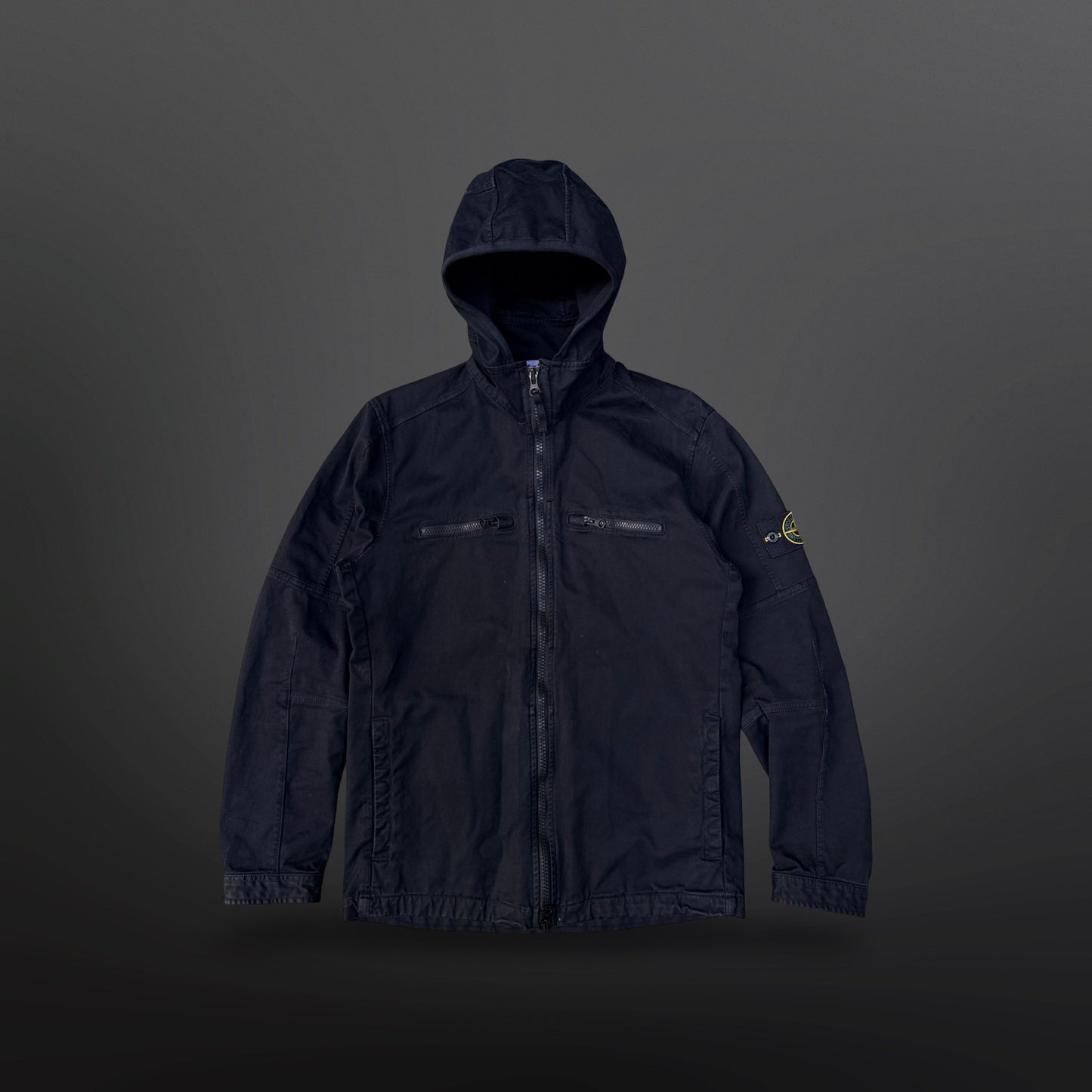 Stone Island Hooded Jacket M Medium Sort Black