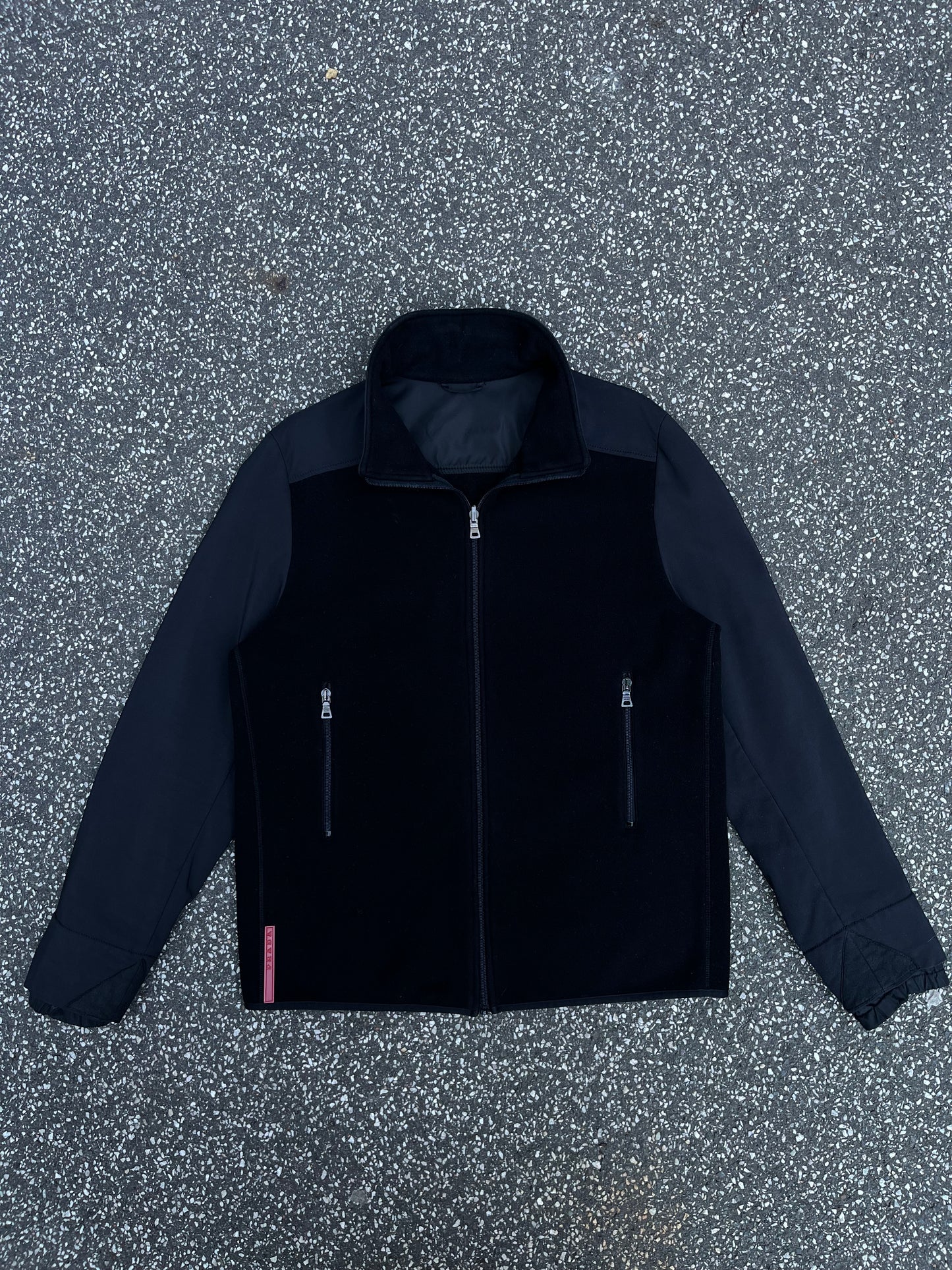 Prada Fleece Nylon Jakke 50 L Large Sort Made In Italy