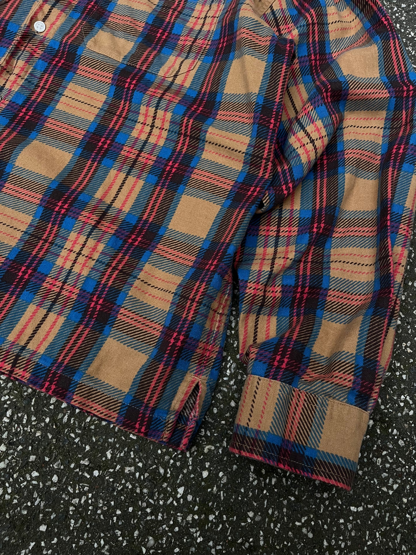 Supreme Plaid Hooded Shirt – Beige / Blå / Rød Str. M