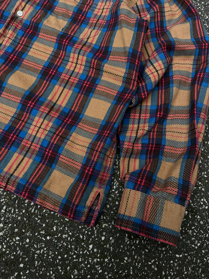 Supreme Plaid Hooded Shirt – Beige / Blå / Rød Str. M