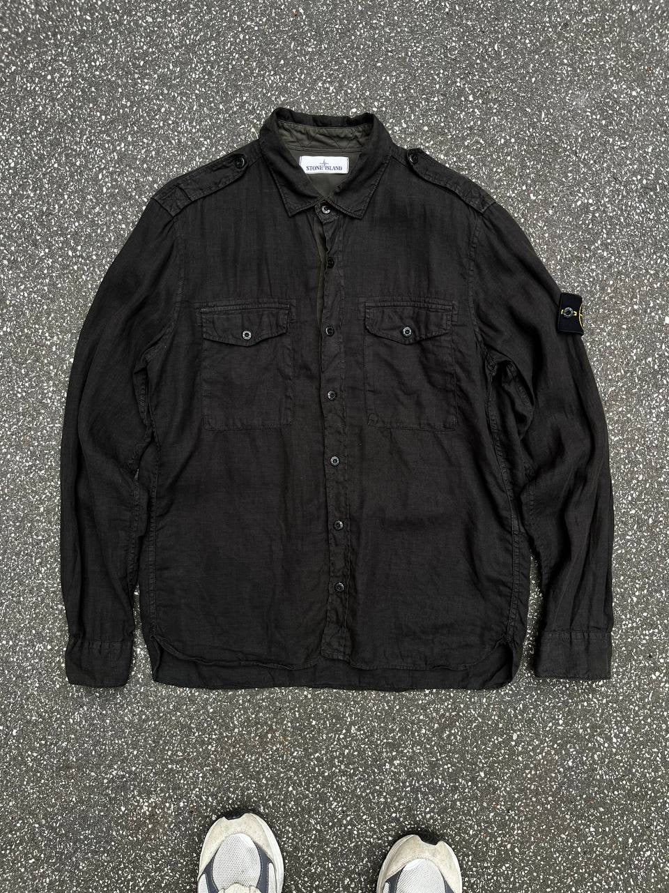 Stone Island Linen Skjorte Shirt Sommerskjorte i Grå Grey L Large 62151F601