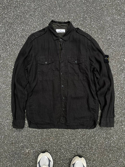 Stone Island Linen Skjorte Shirt Sommerskjorte i Grå Grey L Large 62151F601
