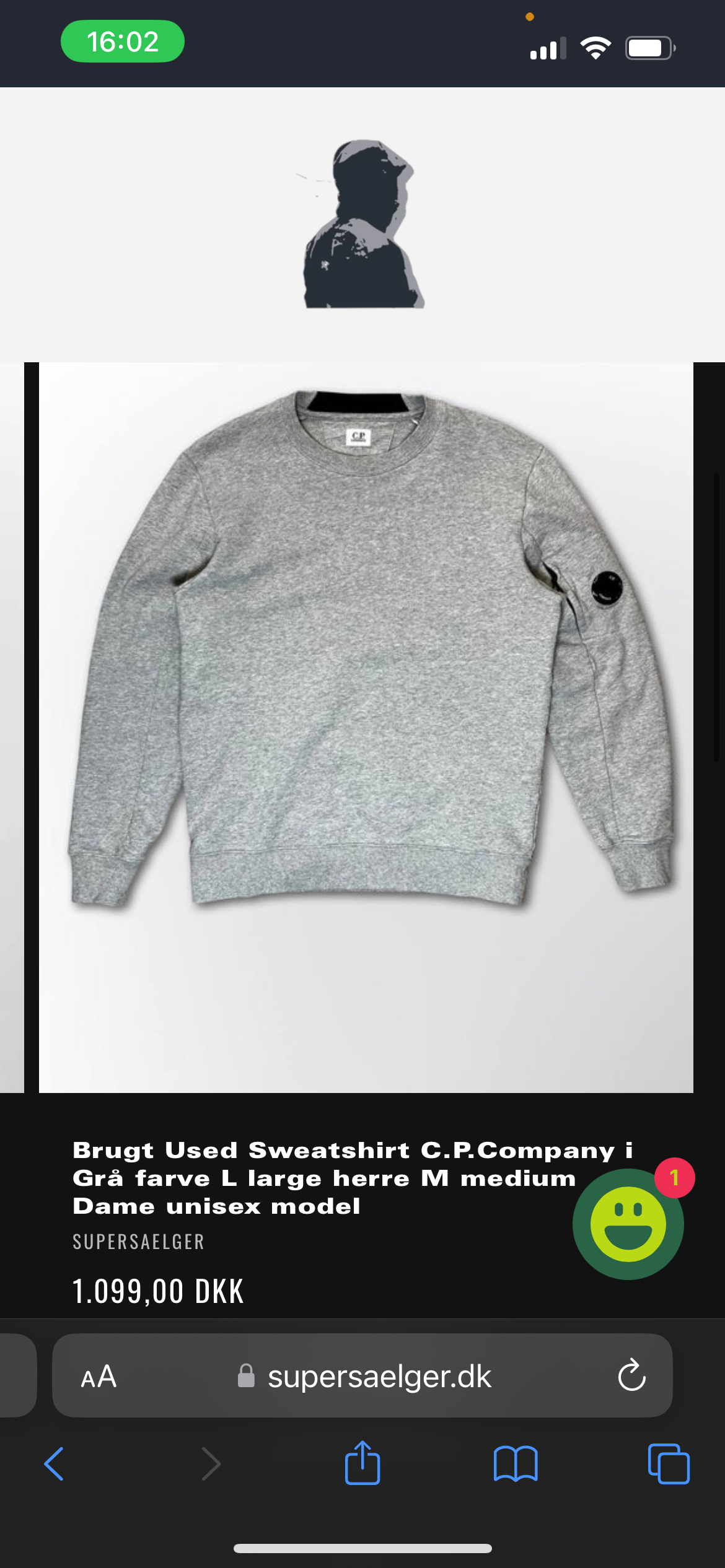 Brugt Used Sweatshirt C.P.Company i Grå farve L large herre M medium Dame unisex model