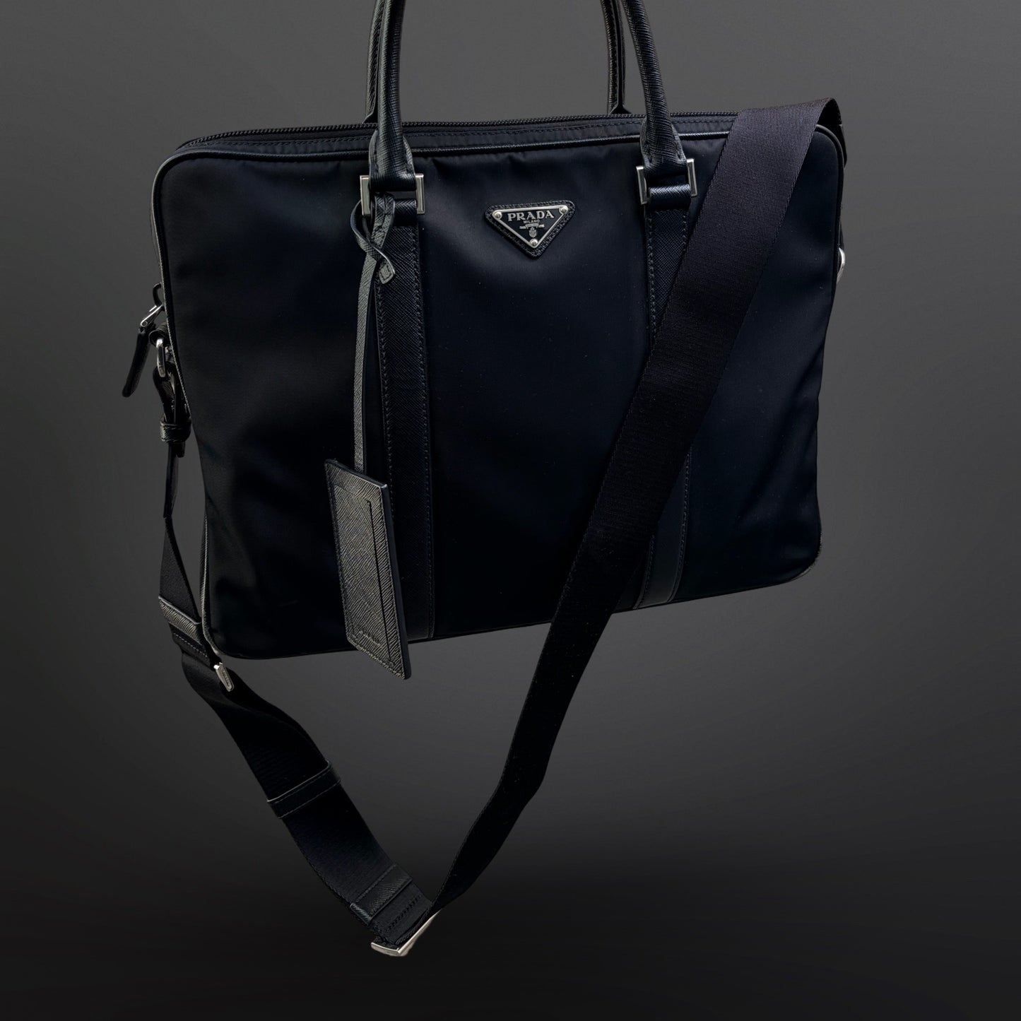 Prada Saffiano-Trimmed Tessuto Business Bag – Black