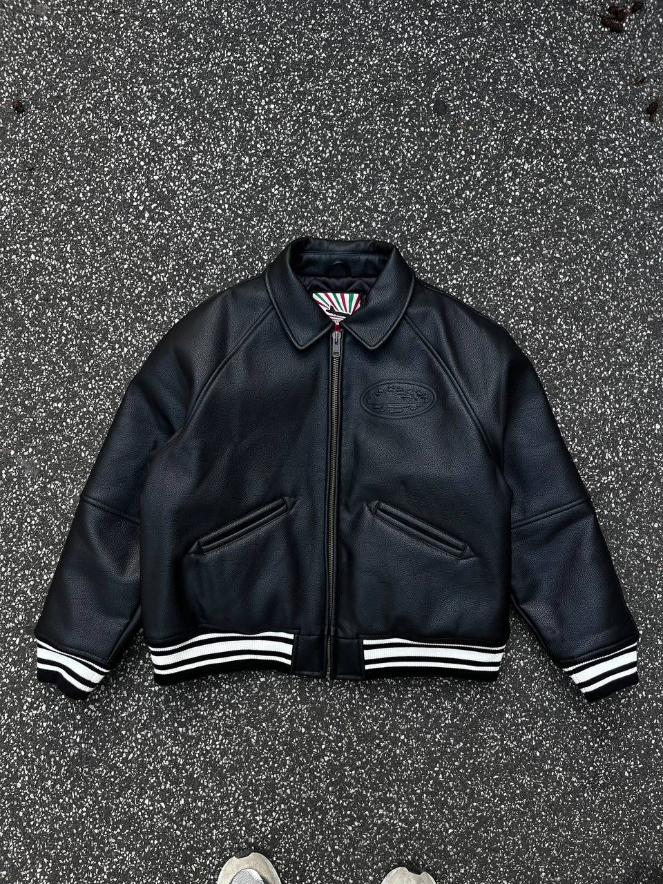 Corteiz Leather Jacket L Large Læderjakke i Sort