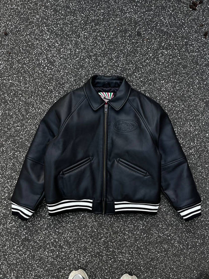 Corteiz Leather Jacket L Large Læderjakke i Sort