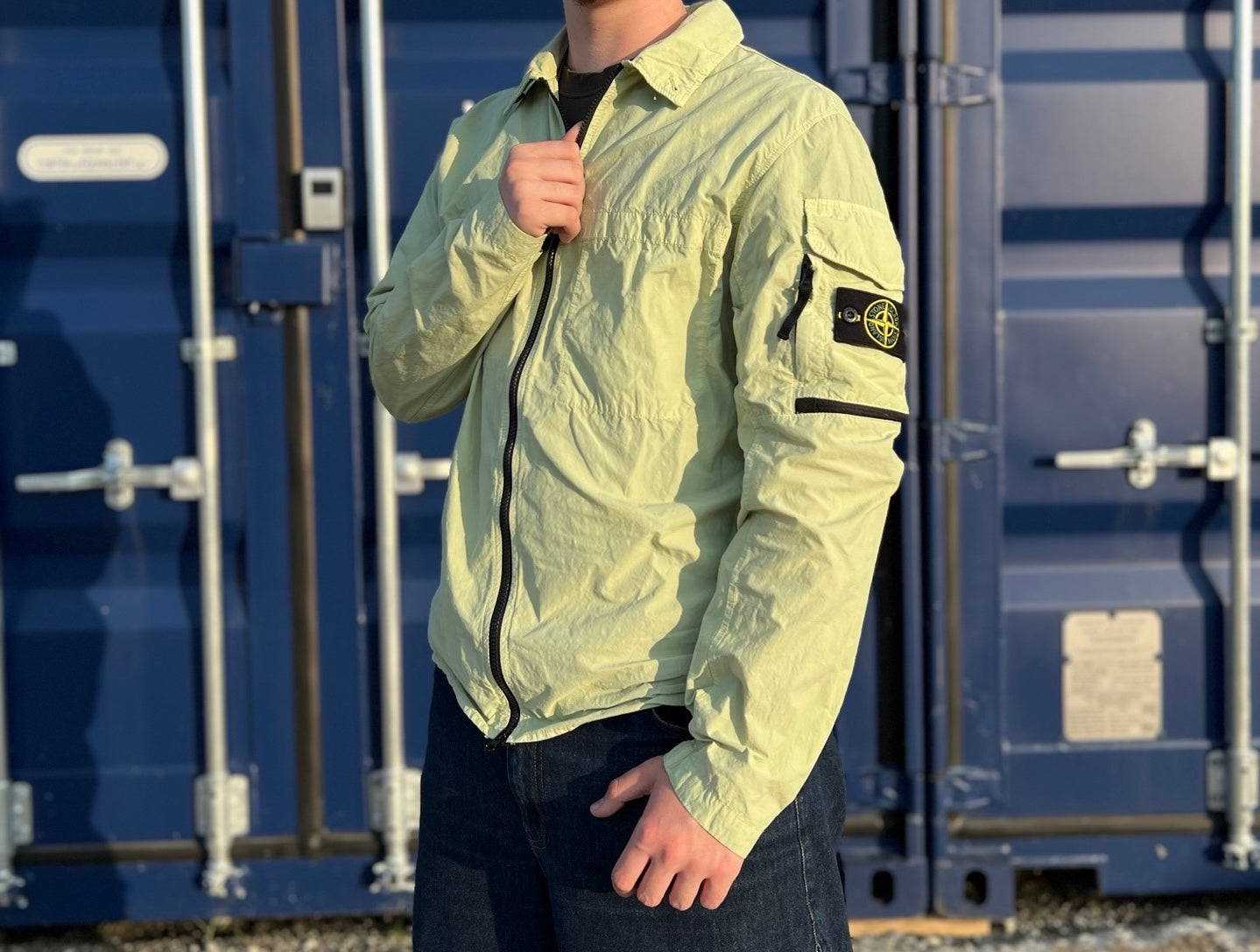 Brugt Used Vintage overshirt/jakke fra Stone Island i grøn Large