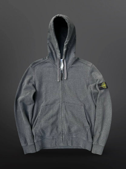 Stone Island Zip Up Hættetrøje Hoodie Med Lynlås Grå Grey L Large Brugt Used