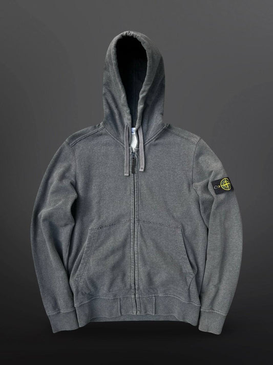 Stone Island Zip Up Hættetrøje Hoodie Med Lynlås Grå Grey L Large Brugt Used