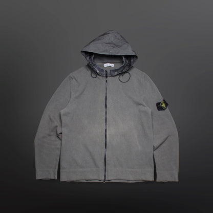 Stone Island Vintage Zip Cardigan med skjult hætte – grå XL