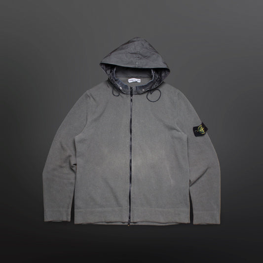 Stone Island Vintage Zip Cardigan med skjult hætte – grå XL