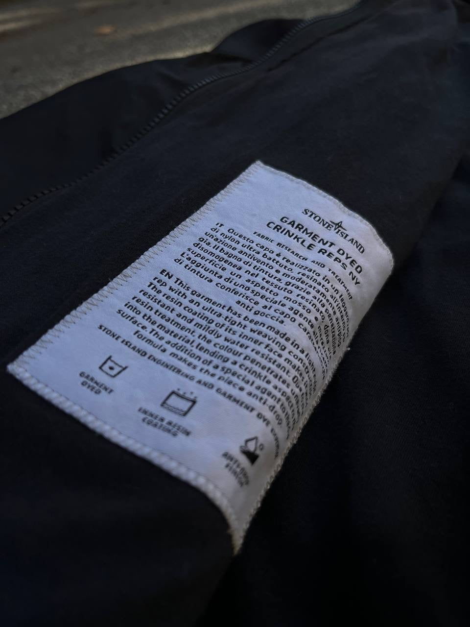 Stone Island Jakke Sommerjakke Garment Dyed Crinkle Reps Ny i Sort L Large