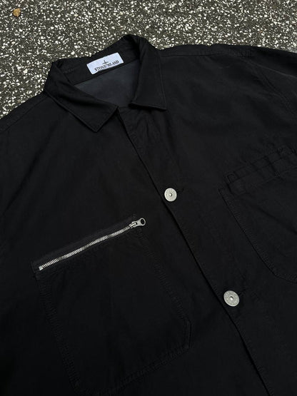 Stone Island Skjorte Kortærmet Sort Black XXL Sommerskjorte Overshirt Med Badge