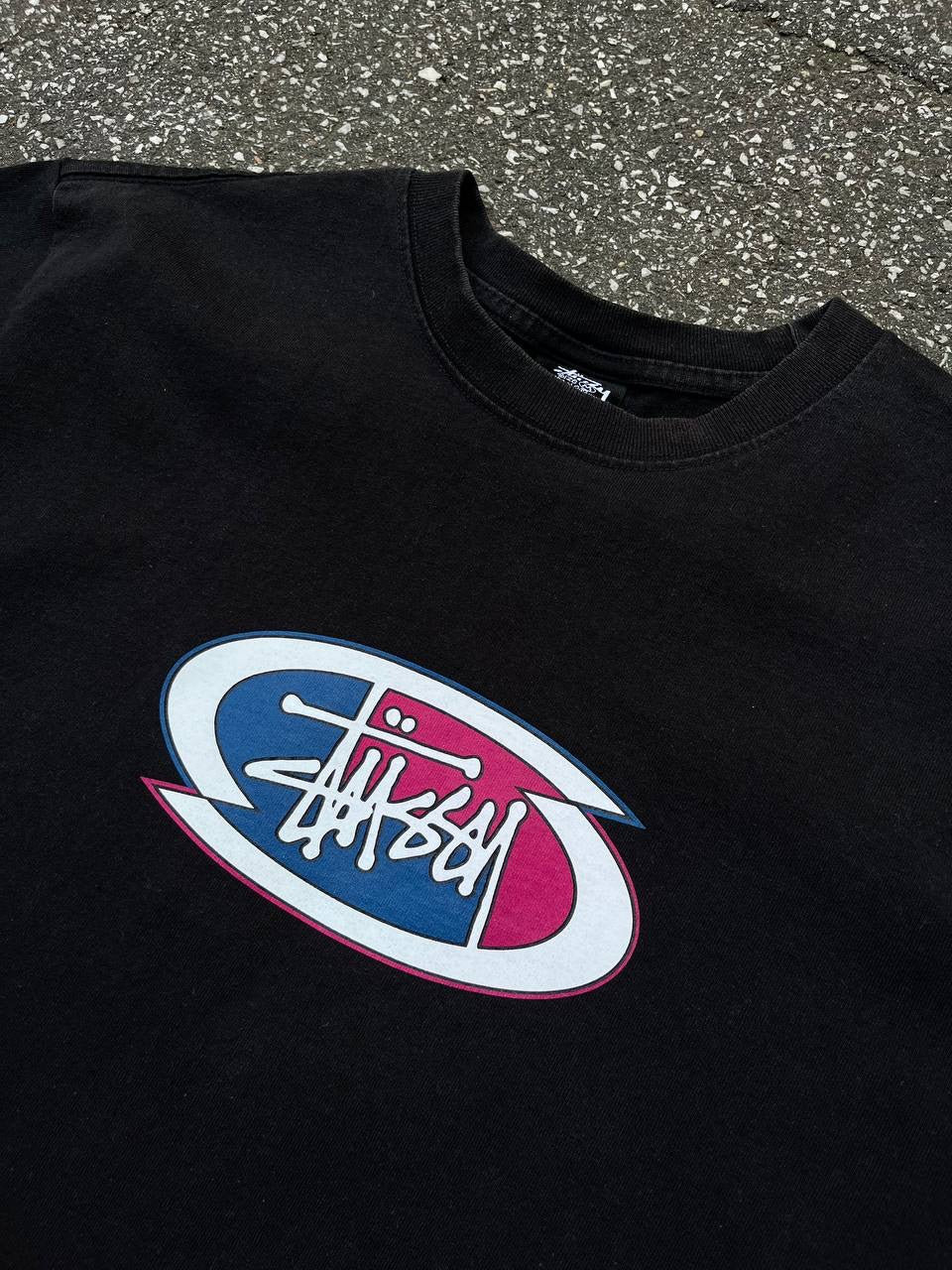 Stussy Split Oval Tee T-Shirt Black Sort Made In Guatemala M Medium