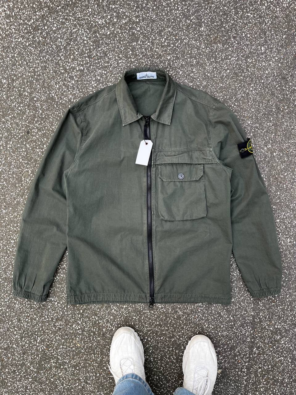 Stone Island Overshirt i L Large Grøn Khaki Brugt Used