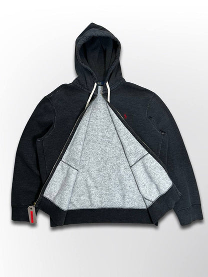 Brugt Vintage Zip-Up Hoodie Hættetrøje Polo Ralph Lauren i Grå farve med den Røde Hest i XL herre Stockholm style