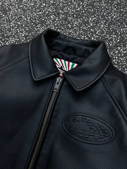 Corteiz Leather Jacket L Large Læderjakke i Sort