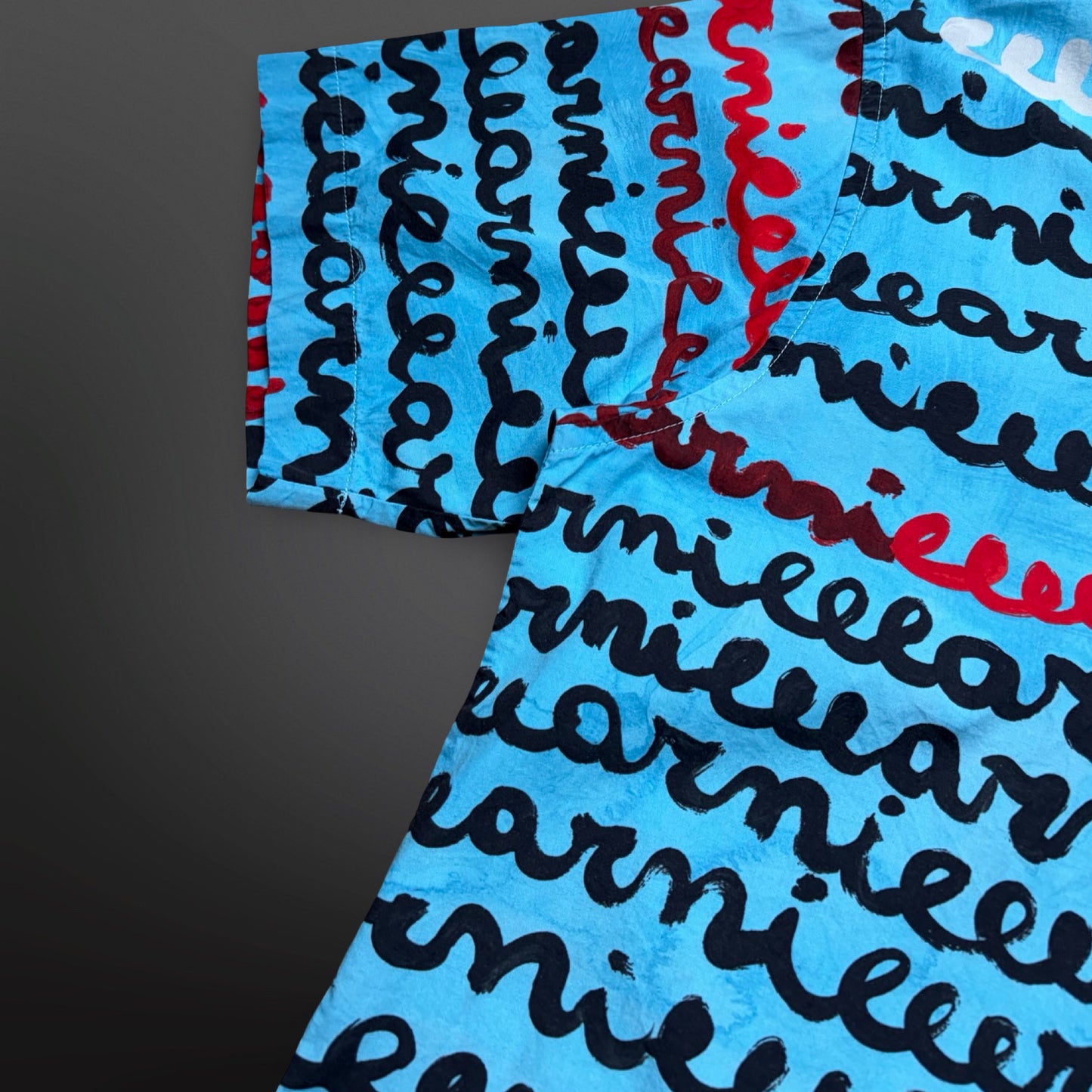 Marni Short Sleeve Shirt – Turquoise Script Print (Str. 46)